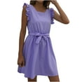 thumbnail image 2 of Sakmal Summer Dresses for Women Under $10 Square Neckline Mid-Length Purple Pleated Solid Sleeveless Ruffle Shift Dress, 2 of 7
