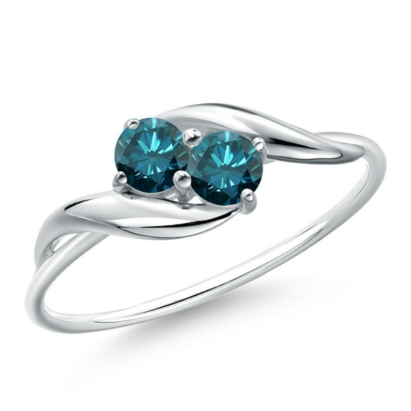 Gem Stone King 10K White Gold Round Blue Diamond Ring for Women (0.30 Cttw, Round 3.5MM, Gemstone April Birthstone, Size 9)