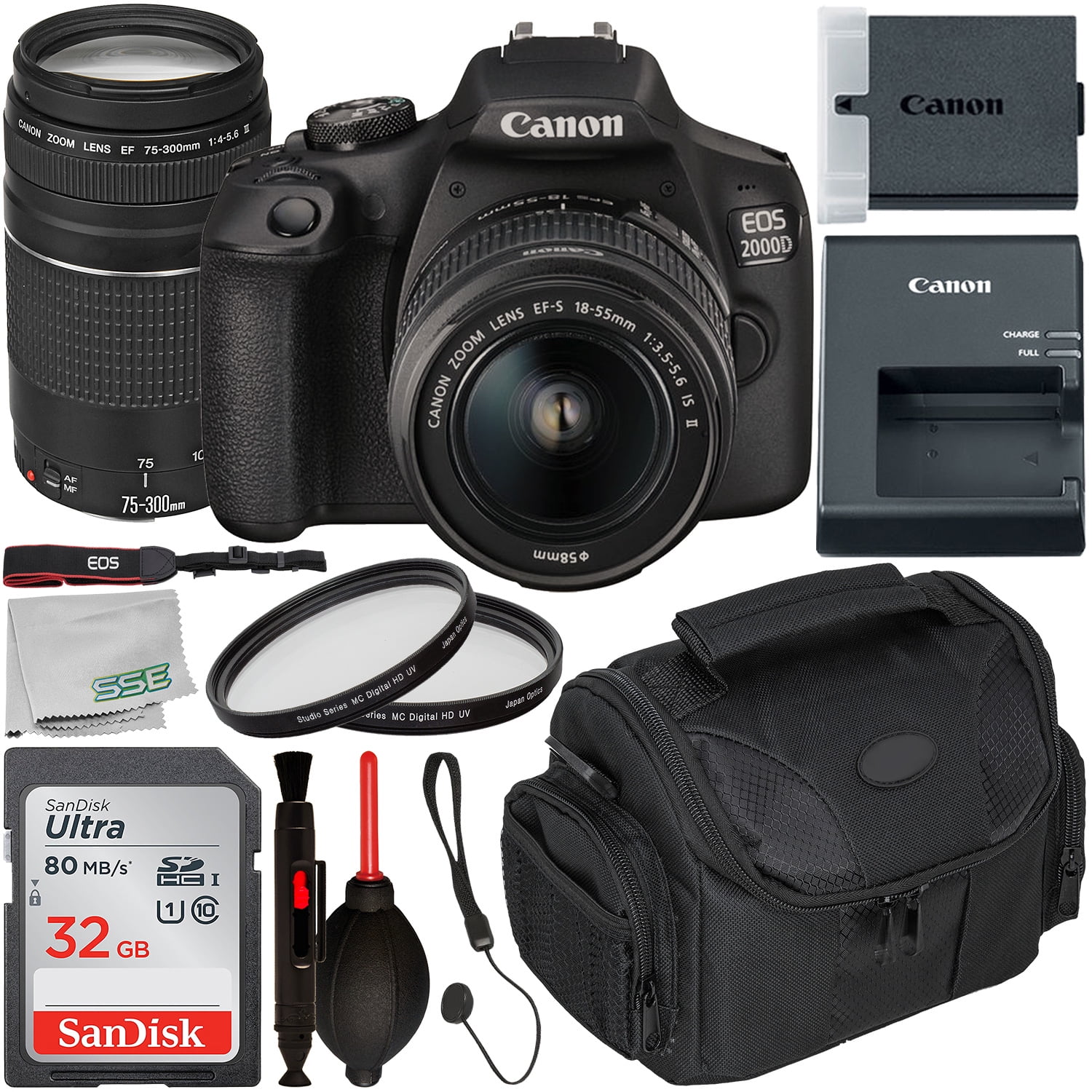 Canon EOS 2000D DSLR Camera with 1855mm IS II & 75300mm III Lens