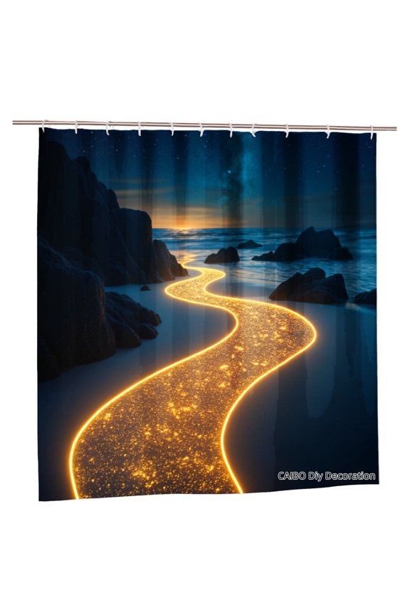 Joocen Polyester Shower Curtain Golden Path Beach Night Sky Scene For Home Bathroom Bath Tub Decoration 72x72 inch