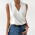 thumbnail image 2 of VNKIDY Women's Solid Color Satin Sleeveless T Shirts V Neck Wrap Front Slim Fit Tees For Office Casual Daily Business Wear Versatile Tops, 2 of 5