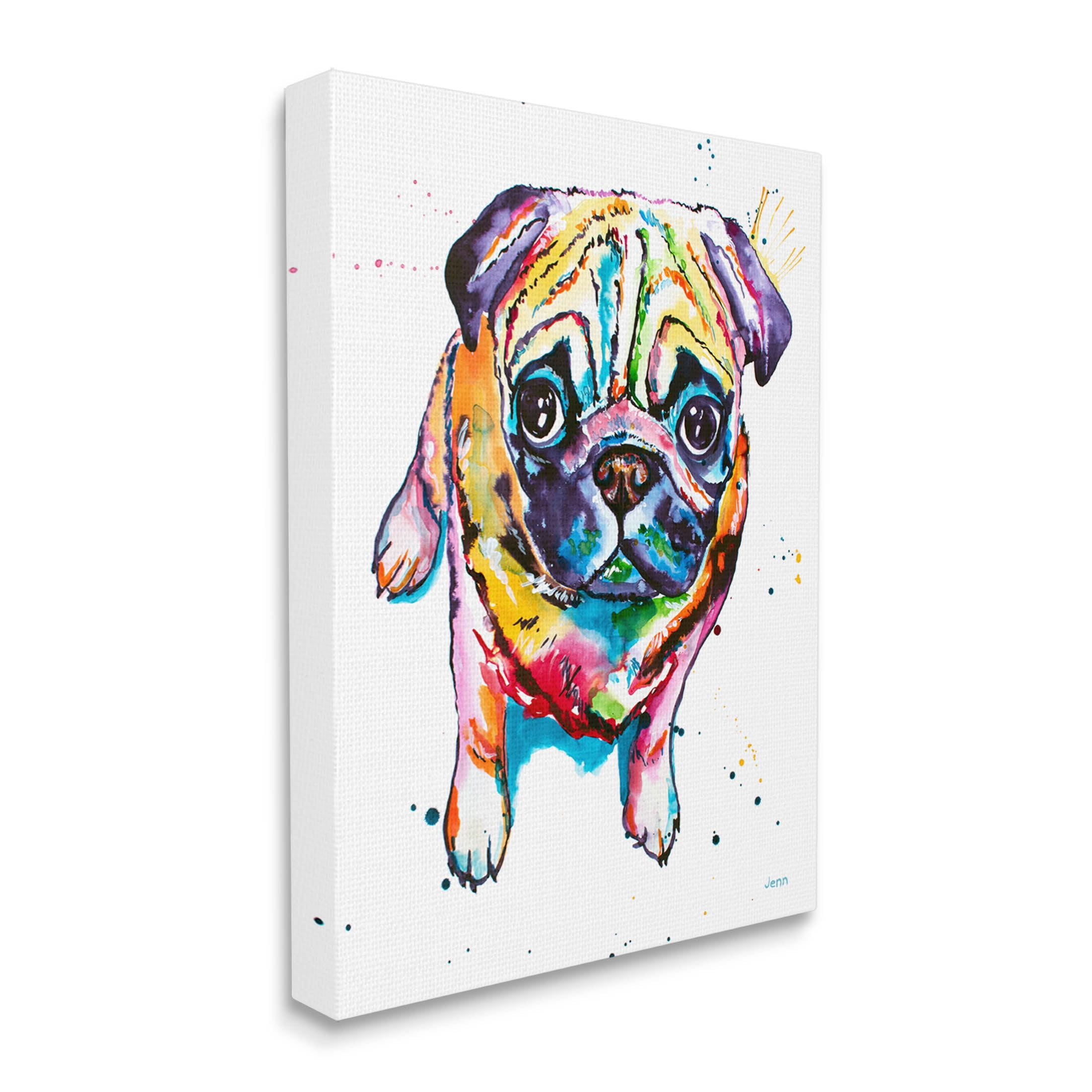 Fun Hued Pug Puppy Animal Animals & Insects Graphic Art Gallery Wrapped Canvas Print Wall Art