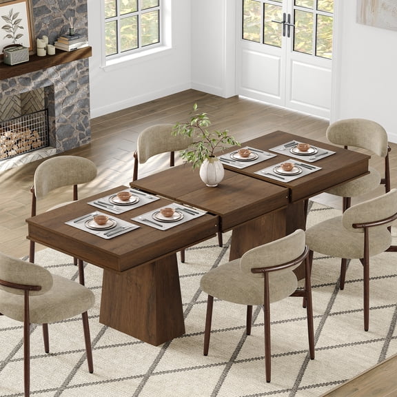 63-86.6 in Rectangle Extendable Dining Table for 6-10 People Thick Wooden Tabletop With Heavy Duty Legs, Large Rectangular Dinner Table for Dining Room, Kitchen. Walnut