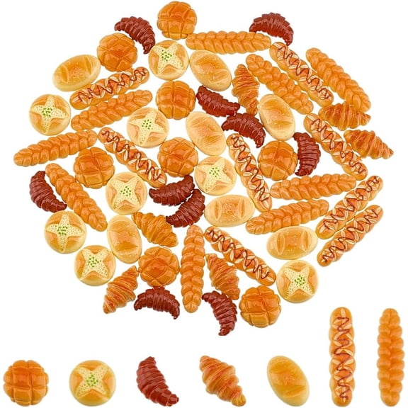 70Pcs Miniature Food Bread Dollhouse Bakery Bread Croissant Accessories Tiny Resin Things Mini Kitchen Micro Landscaping Decoration for DIY Craft Home Kitchen Garden Display PropsMixed Color