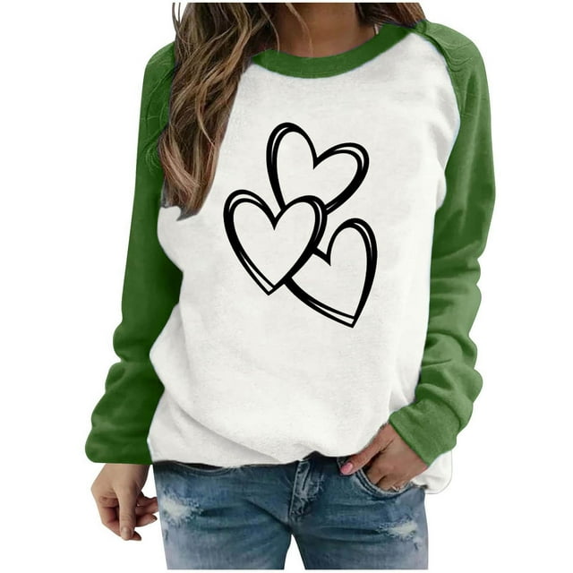 Cameland Hauts pour Femmes Mode Automne Manches Longues Sweatshirts Imprimé Cœur Col Rond Pull Décontracté Blouses
