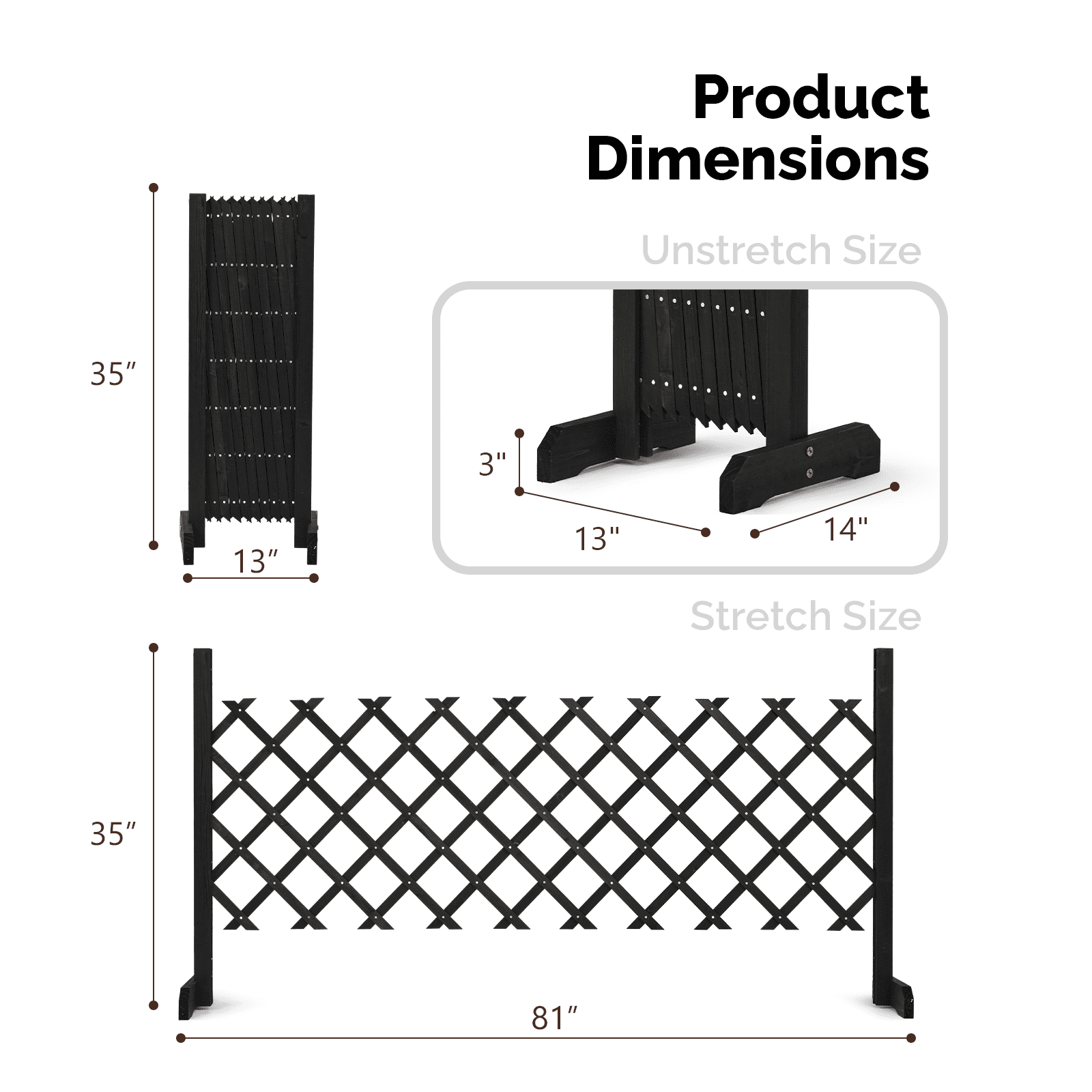 Expandable Wooden Garden Trellis 13" to 81" Wide 35" High Decorative Diamond Pattern Fence Panel for Climbing Plants Garden Yard Privacy Screen Pet Barrier