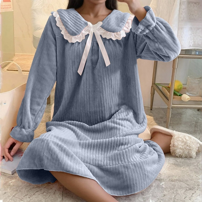 Mgmyaa Women's Flannel Nightgown Princess Style Sleep Dress Long