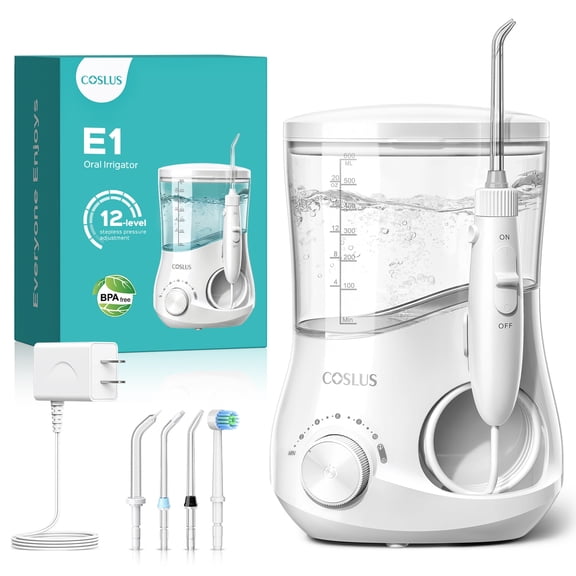 COSLUS Water Flosser for Teeth,Water Dental Flosser Pick for Teeth Cleaning and Flossing,600ML,12 Pressure Settings,for Family