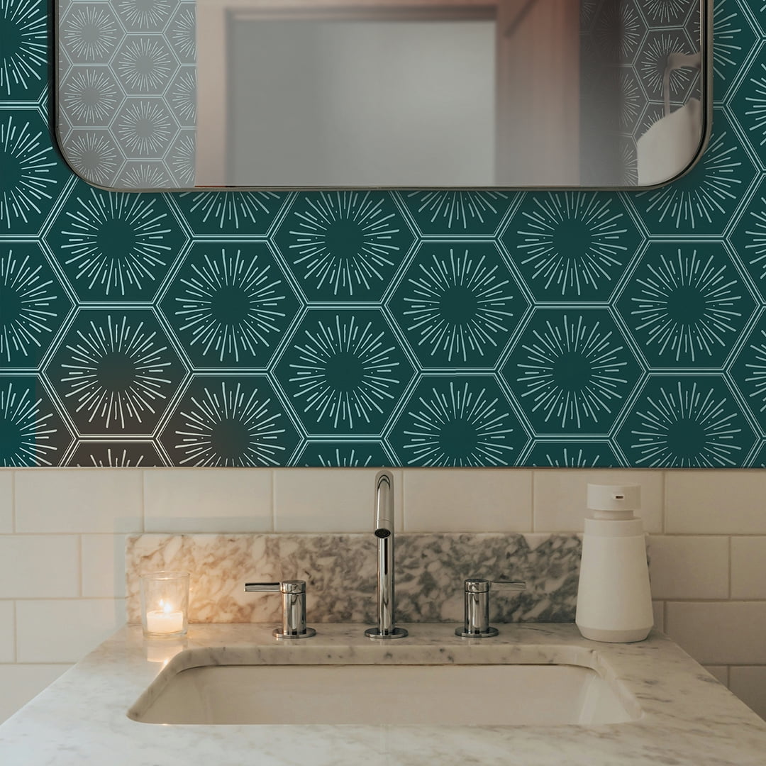 Tempaper Hello Sunshine Metallic Teal Peel and Stick Wallpaper, 20.5" x 16.5'