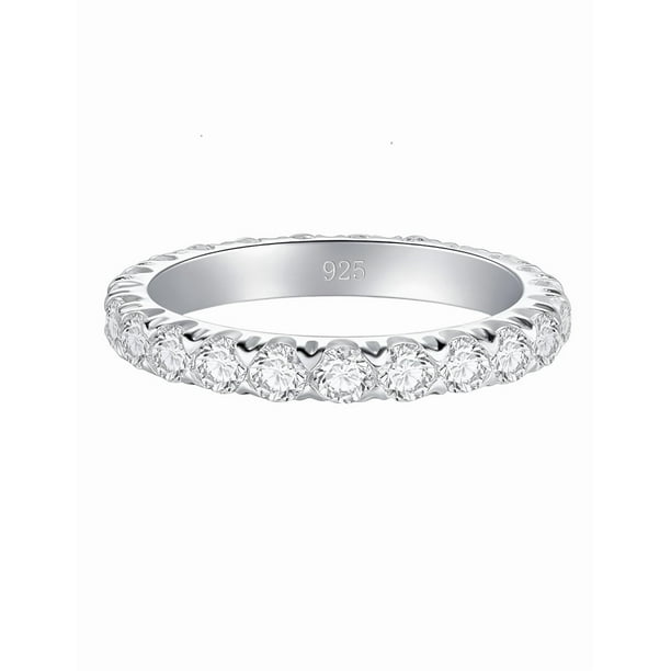 Anillo Xtellar de plata de ley con circonita cúbica, elegante banda de plata de ley de 5.5 mm, anillos de plata de ley para mujer Color Plateado