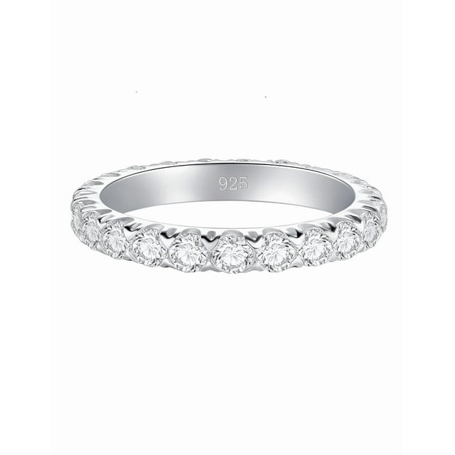 Anillo Xtellar de plata de ley con circonita cúbica, elegante banda de plata de ley de 9 mm, anillos de plata de ley para mujer Color Plateado