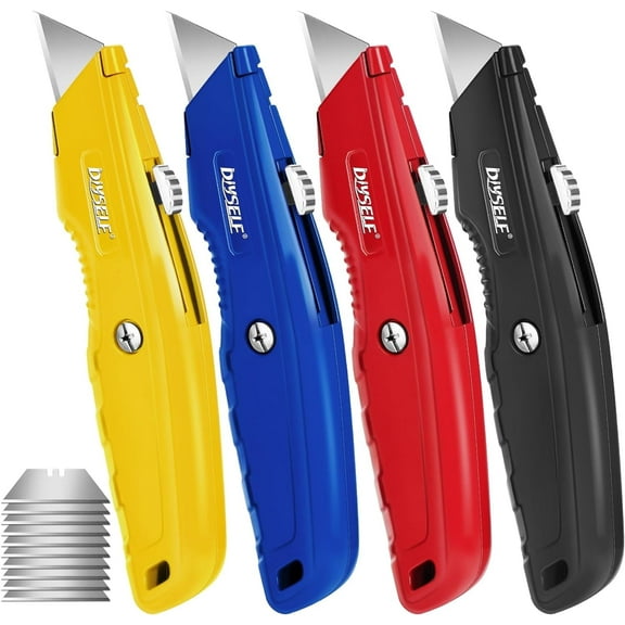 DIYSELF 4 Pack Utility Knife, Box Cutters, Utility Knife with 10 Pcs Blades