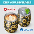 thumbnail image 4 of 12oz Stemless Wine Tumblers Black Sunflower Vacuum Insulated Stainless Steel Travel Tumbler Cups Mug with Lid and Straw for Champaign,Cocktail,Beer with Cleaning Brush, 4 of 5