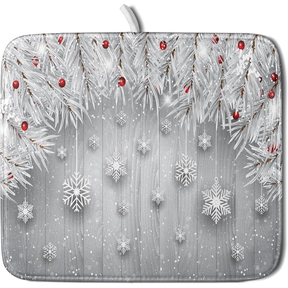 SM-XLHN Winter Blue Snowflake Dish Drying Mat Christmas Tree Kitchen Counter Dish Drainer Mats Xmas Forest Deer Elk Dish Dry Pad Bottles Protector for Kitchen Countertop Coffee Bar 16x18 inch