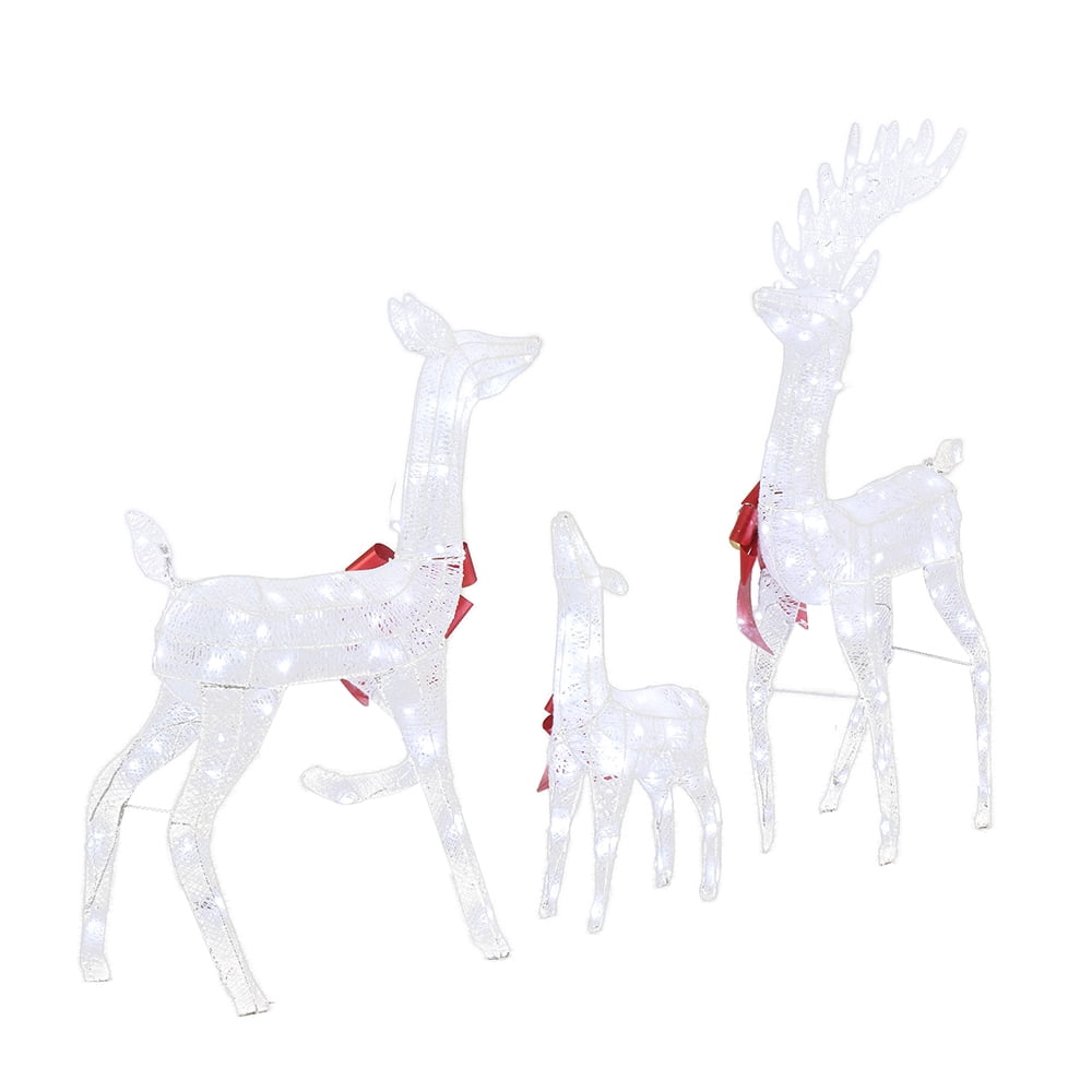 3Pcs Family Elk White Iron Frame Cotton Thread Green Onion Powder Courtyard Elk Decoration, 54*20*122cm 30.00V 3.60W