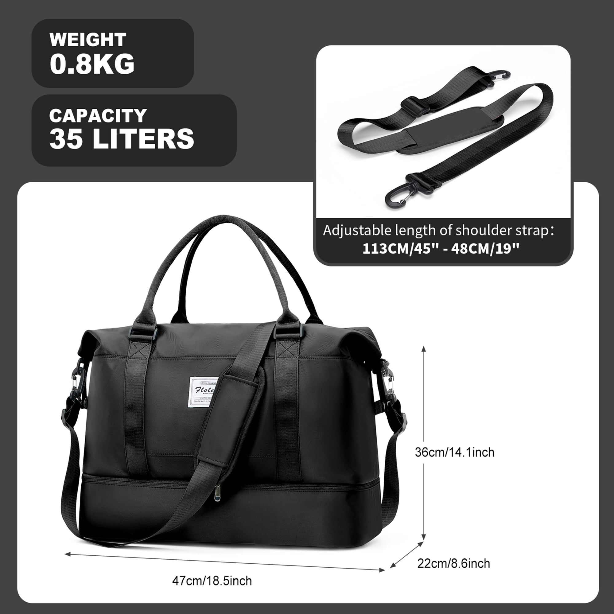 Weekender Bags for Women, Travel Duffel Bags with Shoe Compartment, Personal Item Travel Bag for Airlines, Carry on Overnight Tote Bag for women, Black