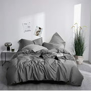 Dreamfine Egyptian Cotton Duvet Cover Queen 90x104 Inch Zipper Closure Super Soft Machine Washable and Easy Care, Metal Grey
