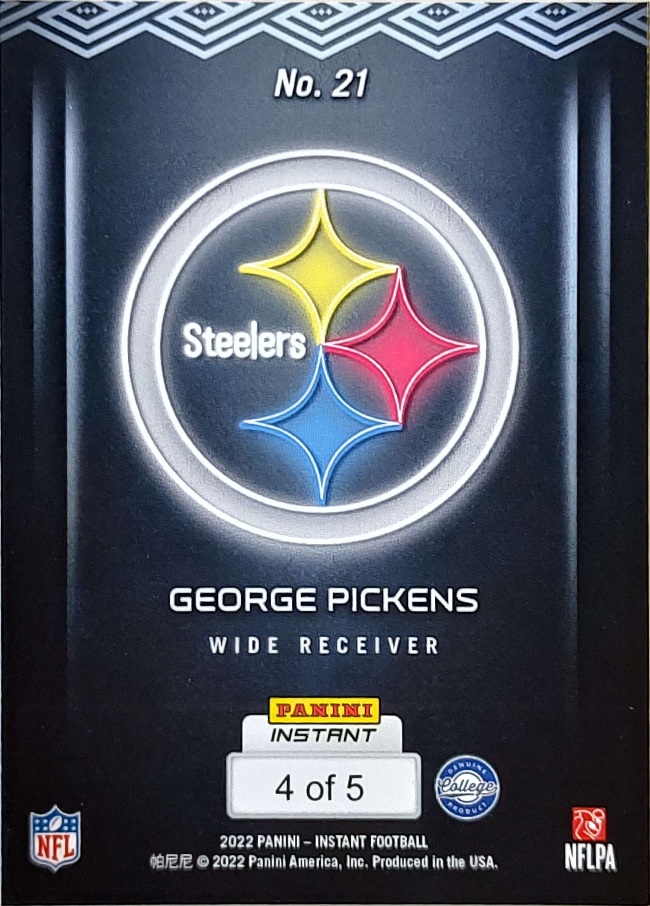 NFL 2022 Instant Draft Night Football George Pickens 4 of 5 Trading Card #21 (Versicolor Rookie Card) (Panini)