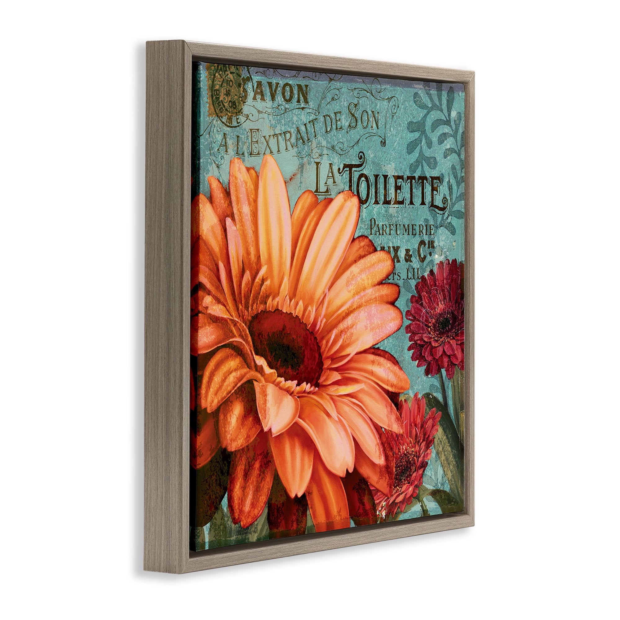 Stupell Industries Daisies with Antique French Backdrop Botanical & Floral Painting Brown Floater Framed Canvas Art Print Wall Art, 18 x 18