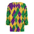 thumbnail image 3 of UPPADA Womens Chandails de Mardi Gras à Manches 3/4, Chemises à Imprimé Floral, Col Rond, Blouse à devant Plissé, Hauts d'Été Décontractés, Haut à Enfiler, Mode, Fête, Défilé, Hauts pour Femmes, Hauts à Manches 3/4, Économie, 3 of 5