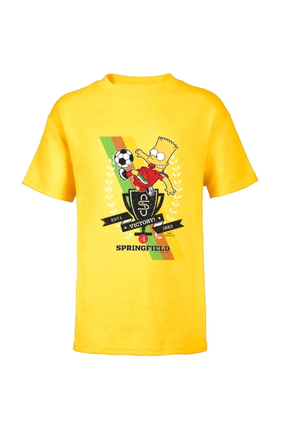 Soccer Bart Simpson Springfield Victory - Short Sleeve T-Shirt for Kids - Customized-Yellow