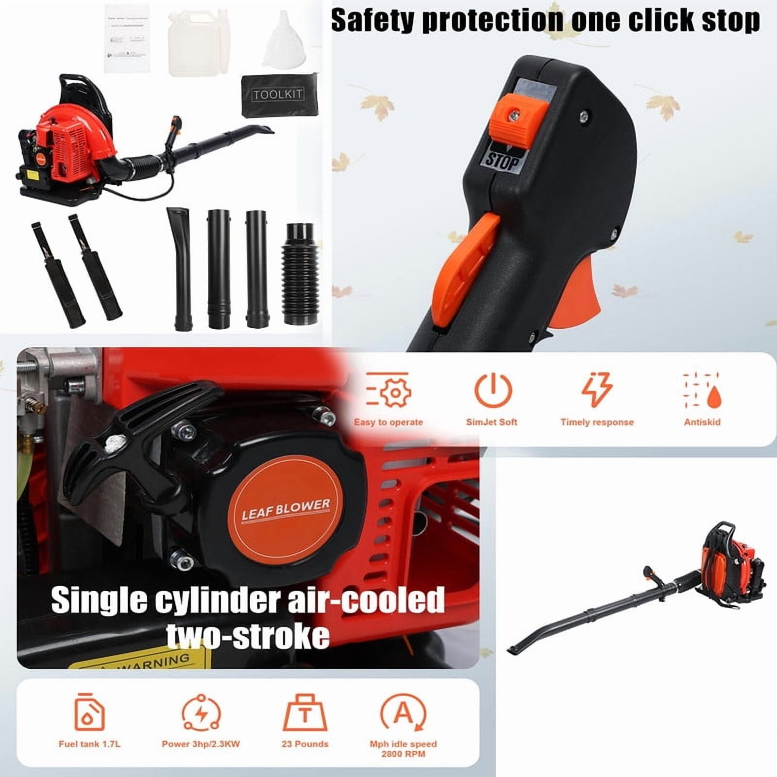 63CC 665CFM Leaf Blower - 2-Stroke Backpack Gas Powered Leaf Blower, Grass Lawn Blower Air Cooling Gasoline Backpack Grass Blower, Backpack Snow Blower for Garden