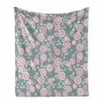 thumbnail image 1 of Floral Soft Flannel Fleece Throw Blanket, Romantic Pastel Foliage Blooming Season Essence Botanical Beauty, Cozy Plush for Indoor and Outdoor Use, 60" x 80", Baby Pink Slate Blue, by Ambesonne, 1 of 6