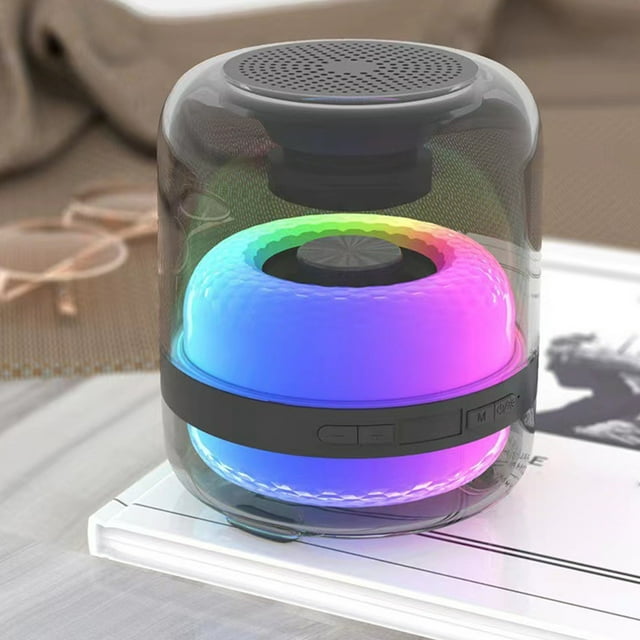 Aqestyerly Colorful Led Breathing Glass Light Transparent Case Bluetooth Audio Heavy Subwoofer Outdoor Portable Bluetooth Audio Bluetooth Audio