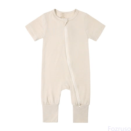 Fozruso Baby Rompers Footless Pajamas Zipper Short Sleeve Sleeper Jumpsuit Boys Rompers Sizes 12-18 Months