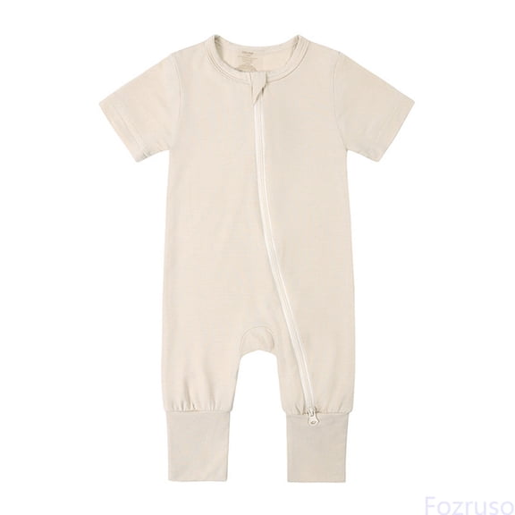 Fozruso Baby Rompers Footless Pajamas Zipper Short Sleeve Sleeper Jumpsuit Boys Rompers Sizes 6-12 Months