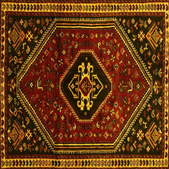 Ahgly Company Indoor Square Persian Yellow Traditional Area Rugs, 4' Square