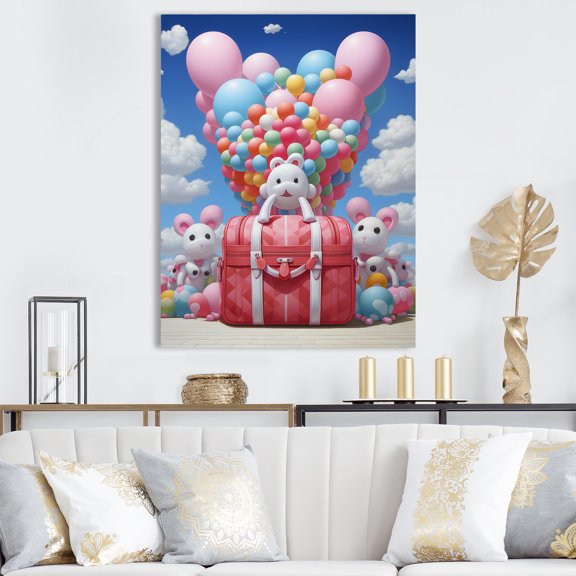 Designart "Playful Balloon Handbag" Fashion Canvas Wall Art - Glam Pink Fashion Bag Entryway Wall Art Print