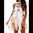 thumbnail image 3 of Vestido Mini Ajustado con Volantes, Estampado, Sin Mangas y Espalda Descubierta para Mujer. Amarillo M, 3 of 10