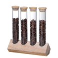 thumbnail image 1 of Especiero con juego de tubos de ensayo de especias de vidrio, estante de exhibición sellado multifuncional de 4 tubos para granos de café, para estante de mesa de madera, 1 of 5