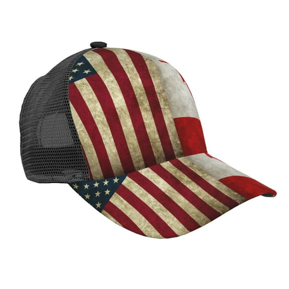 Men Women America Canada Flag Adjustable Trucker Hat Lightweight Mesh Back Baseball Cap One Size