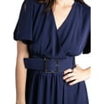 thumbnail image 5 of Jess by Meiko Women's Dress V Neck Flutter Sleeve Statement Buckle Waistband Midi Dress M Navy, 5 of 7