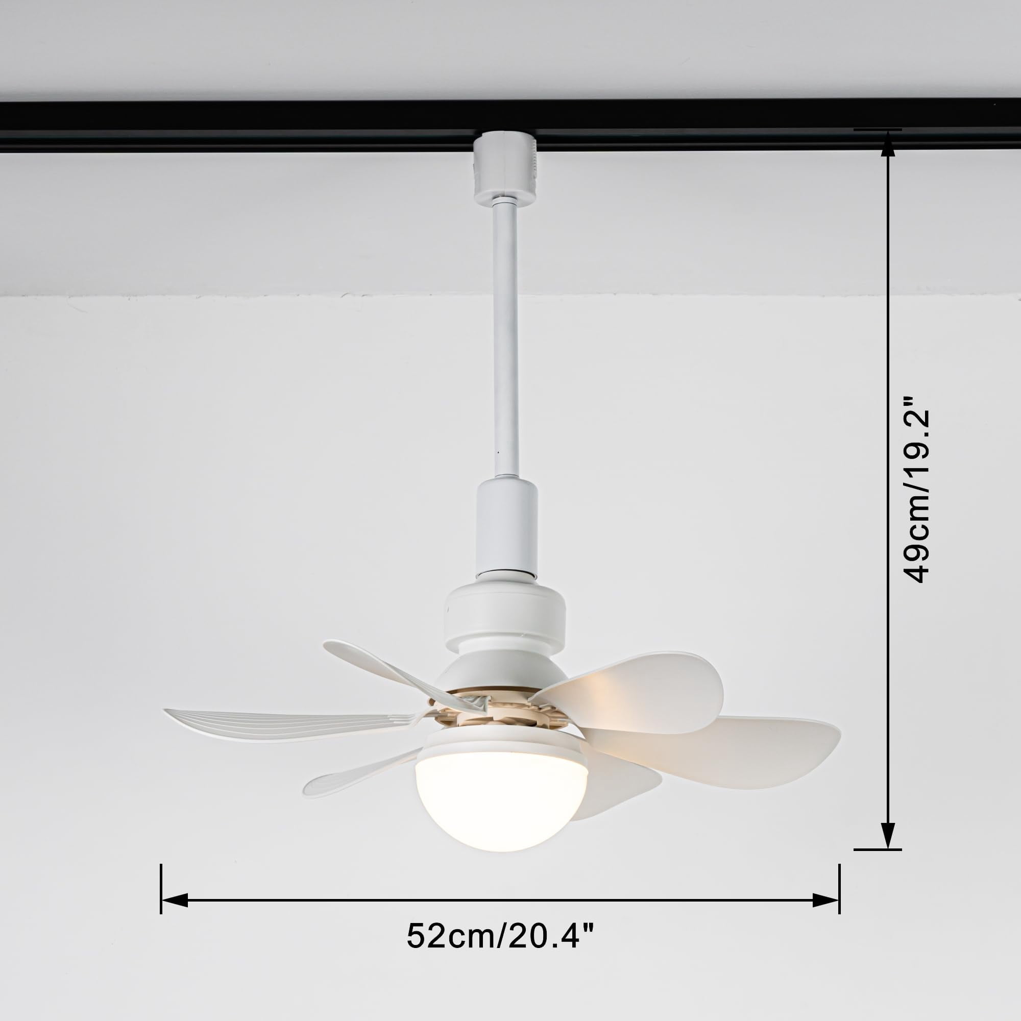 KAYYELAMP 19.2 Inches Height J-Type Track Lighting with Fan Remote Control Dimmable Adjusted Wind Power Modern Design for Living Room Bedroom Kitchen Home
