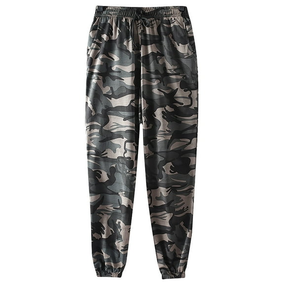 FINALGANG Men New Trousers Camouflage Print Stretch Sweatpants Drawstring Ankle-Tied Pants With Pockets Suitable For Various Occasions