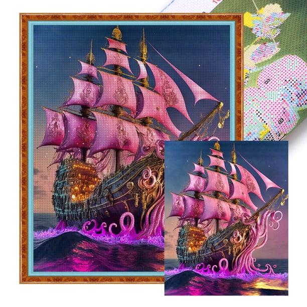 Hilo Algodón Bordado Punto Cruz Vela Marítima Impreso 11CT 50x60cm