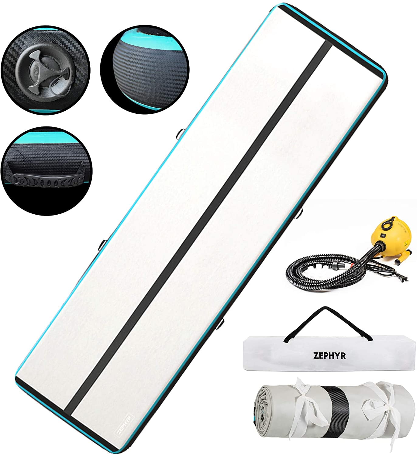 AirTrack Shop Zephyr 8 Inflatable Gymnastics Mat with Air Pump Extra