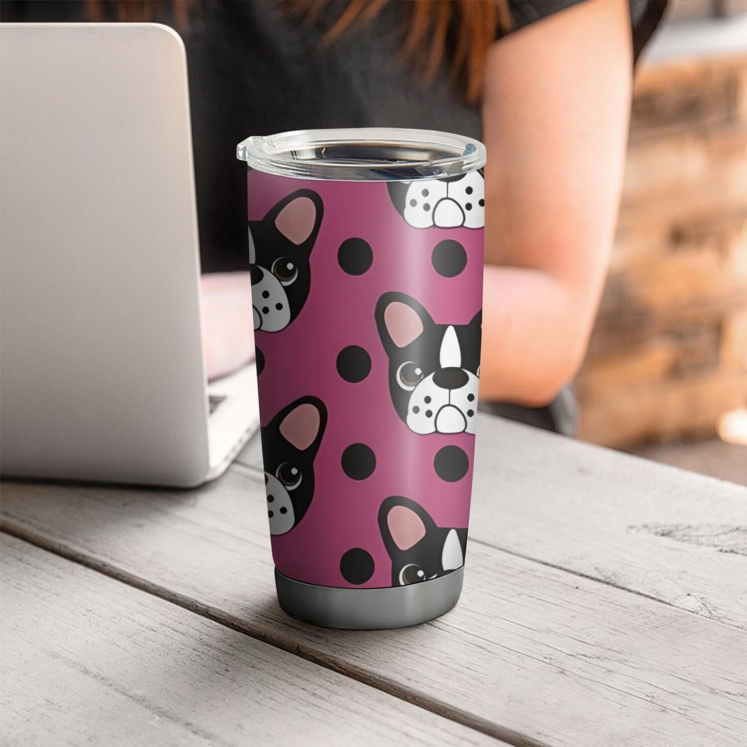 20 Oz Cute Bulldogs Coffee Tumbler Double Wall Insulated Stainless Steel Water Bottle | Metal Reusable Thermoses Flask with Cup Cap | Leak & Sweat Proof with Anti-Dust Lid