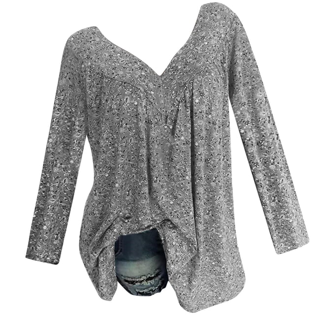 CEHVOM Blouse à Manches Longues Col en V Imprimée pour Femmes Grande Taille, Liquidation