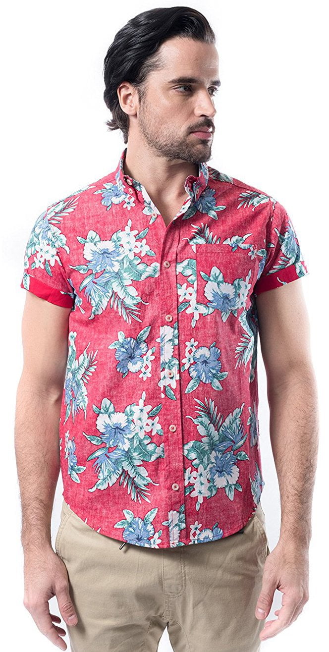 BROOKLYN ATHLETICS Mens Hawaiian Aloha Shirt Vintage Casual Button Down Tee
