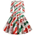 thumbnail image 1 of Pisexur Robe de Noël Femme Mode Tempérament Col Rond Manches Imprimé de Noël Robe Trapèze Robe d'Invitée de Mariage pour Femmes, Robe Évasée de Fête de Noël, 1 of 8