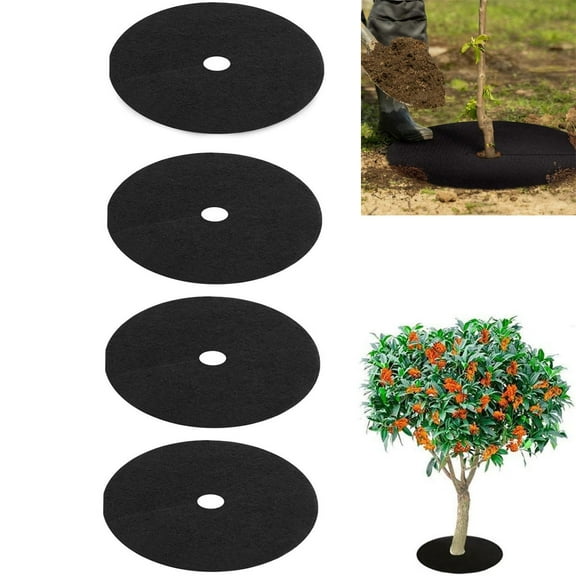 Tutuviw Non Woven Tree Ring, 24.4 inches Round Tree Base Weed Barrier Fabric Cover, Degradable and Reusable Tree Mulch Ring for Landscaping Weed Control, Root Protection