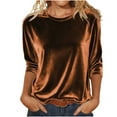 thumbnail image 2 of Tops for Women 3/4 Sleeve Round-Neck Velvet Solid Color Casual T-shirt Coffee S, 2 of 6