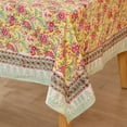 thumbnail image 3 of Pink & Yellow Floral Cotton Tablecloth for Dining Table – Handmade Sanganeri Block Print Table Cover, Handcrafted Indian Decor, (60 Inches Round), 3 of 5