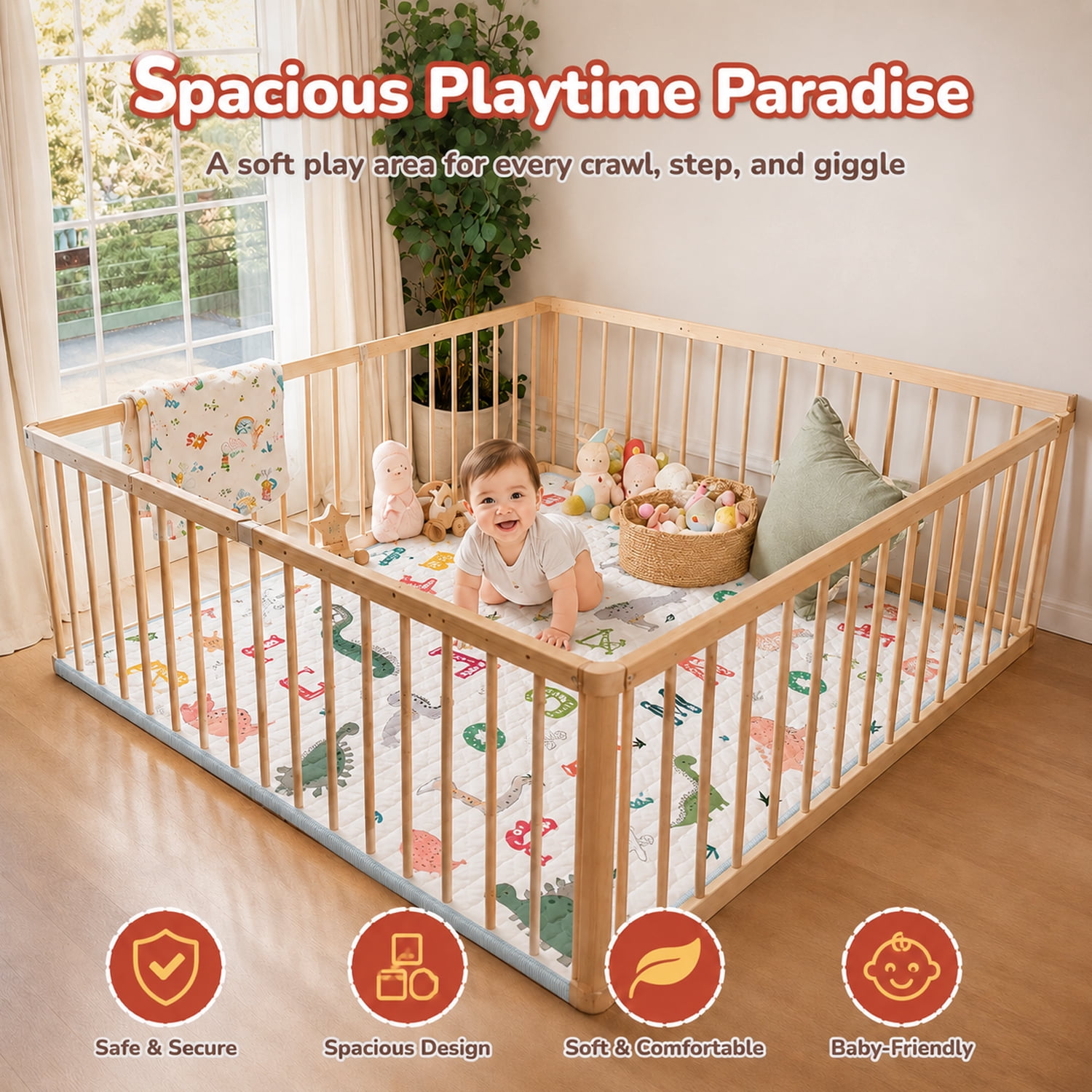 JoyStone Baby Play Mat, 50" X 50" Playpen Mat, Thick One-Piece Crawling Mat for Playpen, Odorless Soft Floor Mat, Anti-Slip Activity Playmats for Babies,Toddlers, Infants
