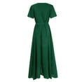 thumbnail image 3 of Linen Dress, Polka Dot Easter Wrap Waist V Neck Side Slit Casual A Line Short Sleeve Flowy Maxi Wedding Guest Dresses Night Out For Women Summer Elegant Dresses Cocktail (L, Dark Green) ZMTing, 3 of 4