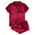 thumbnail image 3 of UAMVSH Womens Satin Pajamas Set Short Sleevebutton down Top and Shorts Loungewear Sleepwear 2 Piece Pjs Set, 3 of 6